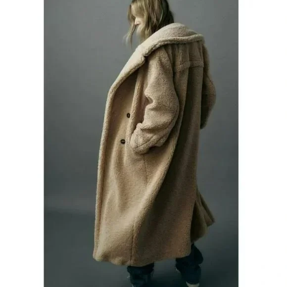 online selling ZARA EXTRA LONG FAUX SHEARLING COAT